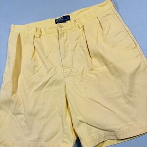 Polo Ralph Lauren Tyler Short Mens 35 Yellow Pleated Cotton Chino Classic Casual